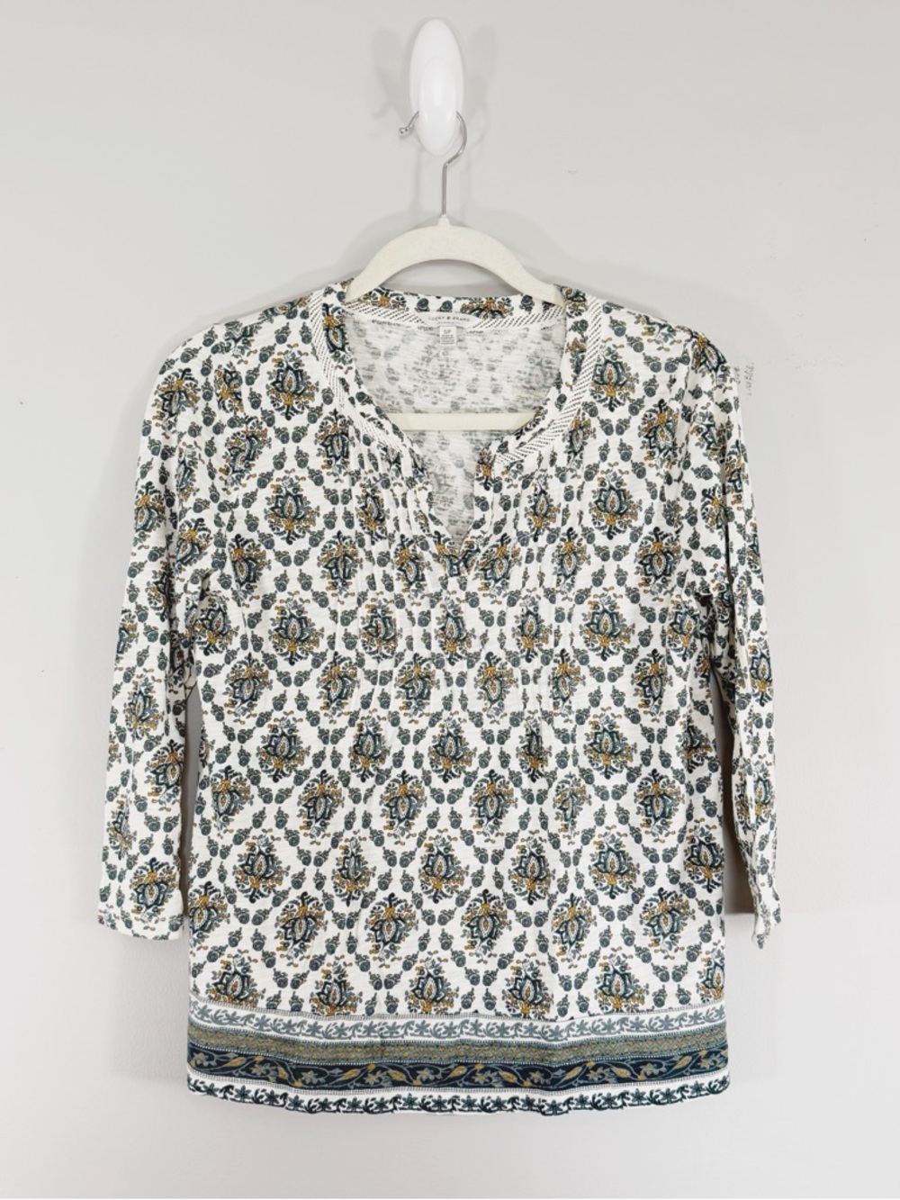 Lucky Brand Boho Medallion Print Peasant Blouse 3/4 Sleeve Top Women’s Small